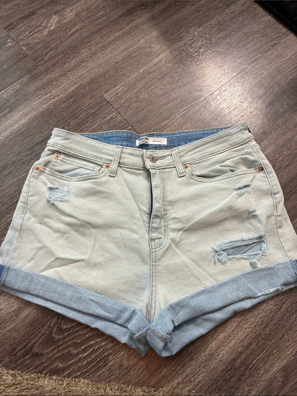 Levi's Two-Tone Light Blue Rolled Cuff Distressed Jean Shorts